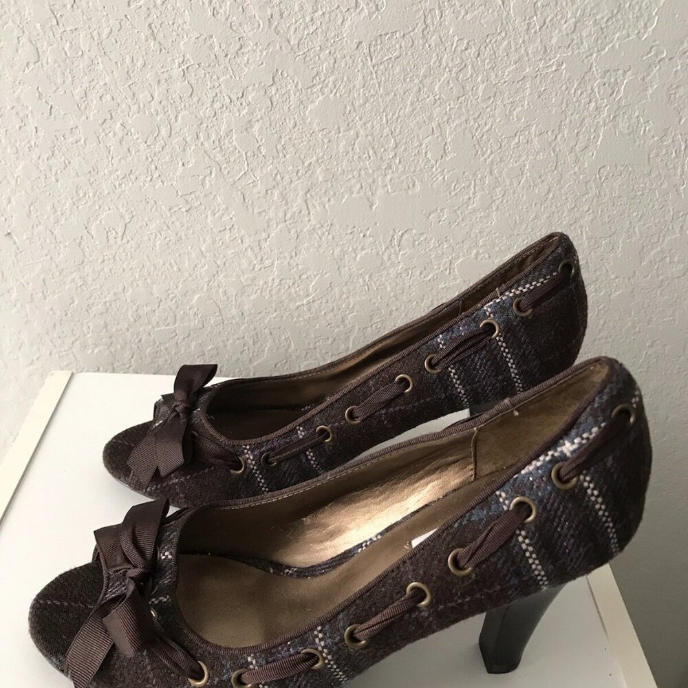 Steve Madden Ninna Peep Toe Heels Black Plaid Ribbon - Picture 8 of 12